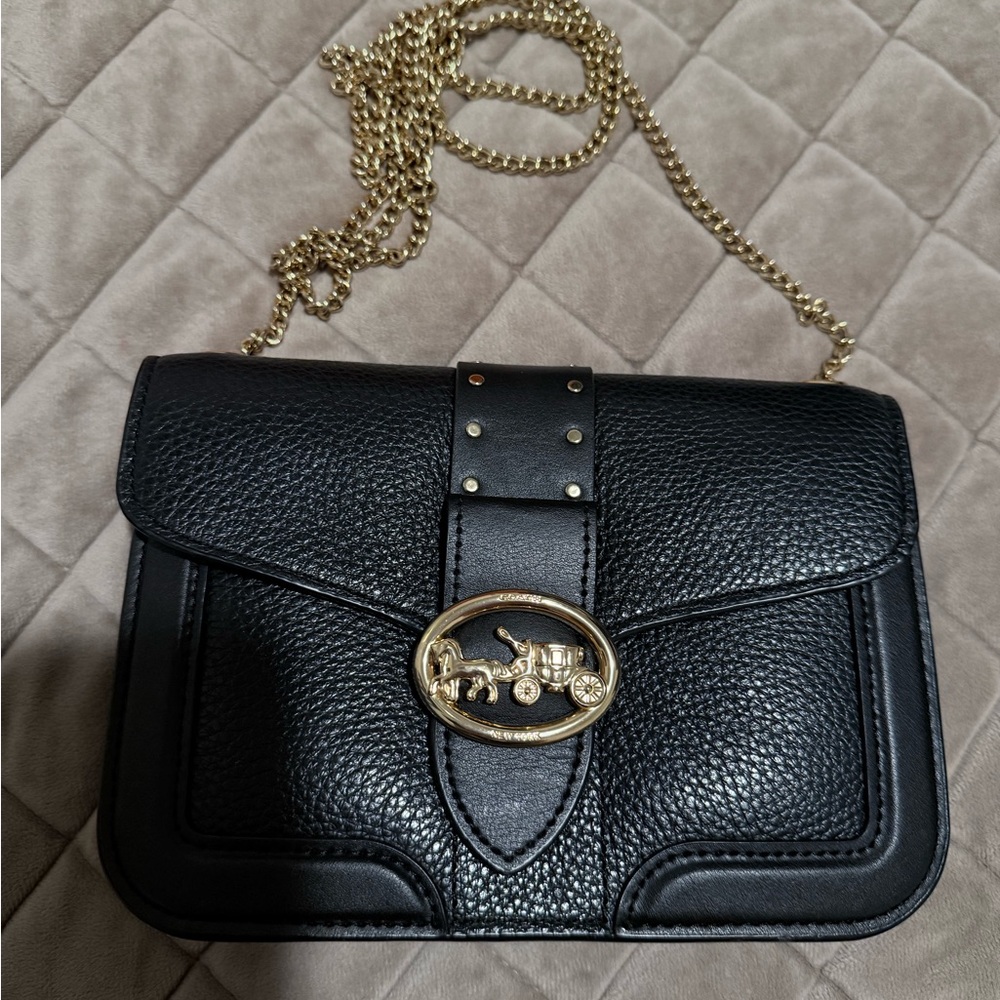 Coach Black Leather Crossbody Bag with Gold Chain
